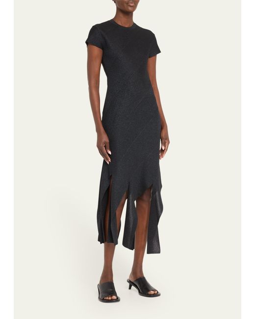 Stella McCartney Blue Short-sleeve Lurex Knit Asymmetric Dress
