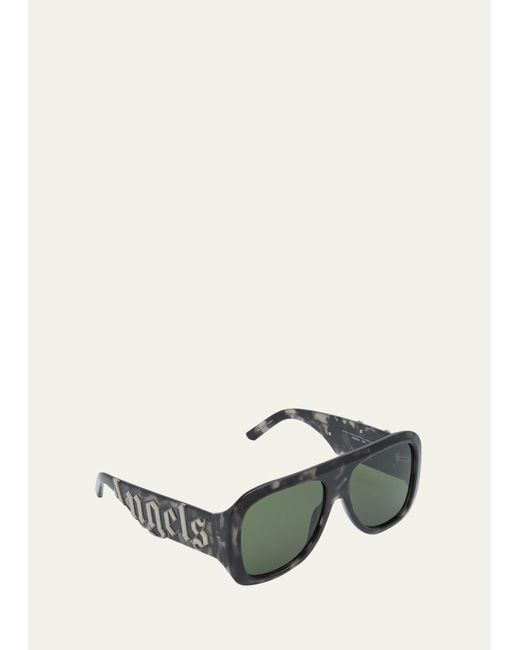 Palm Angels Natural Sonoma Patterned Acetate & Metal Aviator Sunglasses