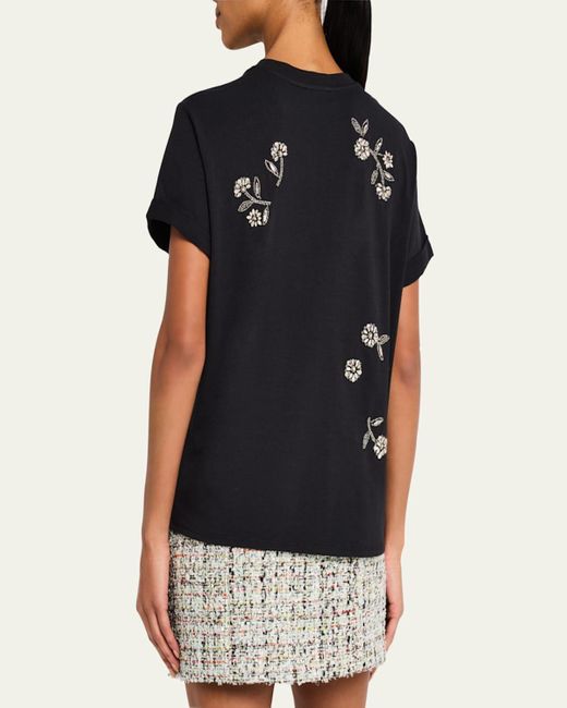 Cinq À Sept Black Bree Short-Sleeve Rhinestone Vine Tee