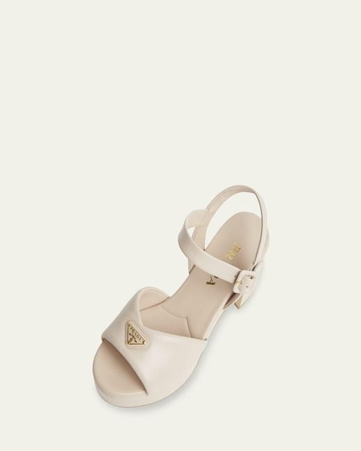 Prada White Soft Nappa Ankle Strap Platform Sandals