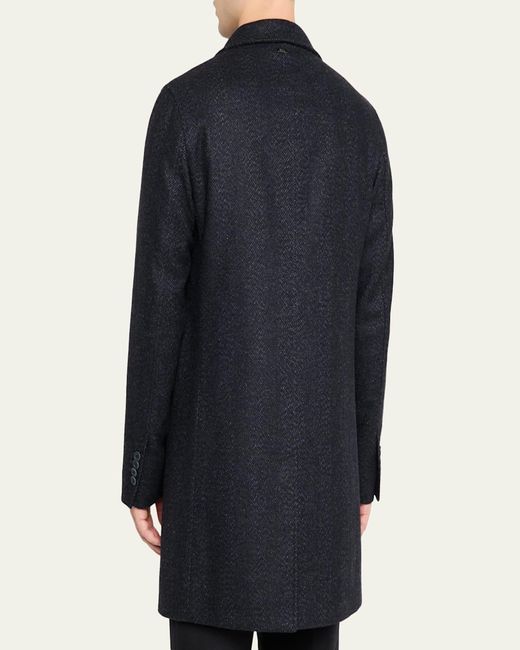 Herno Blue Wool-Blend Herringbone Top Coat for men