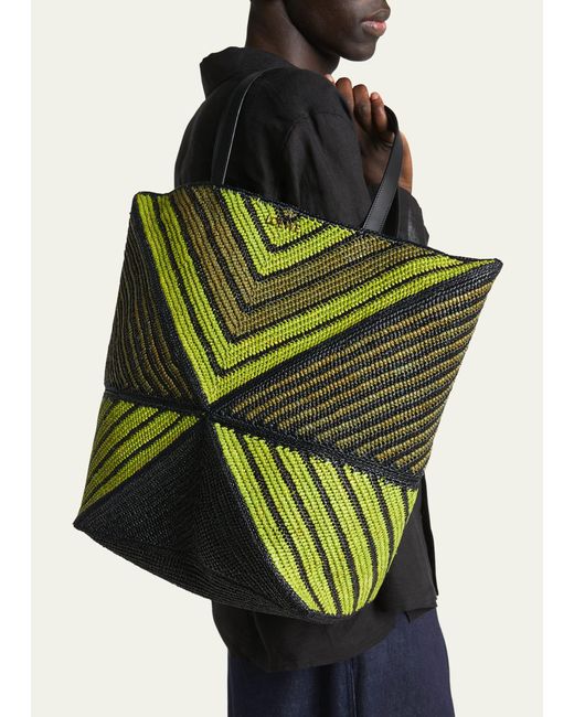 Loewe Green Puzzle Fold Large Raffia Tote Bag for men