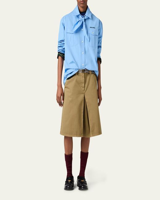 Miu Miu Blue Neck-Tie Button-Down Shirt