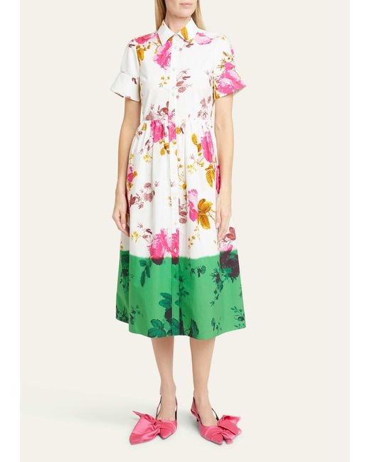 Erdem Green Dyed Floral Print Shirtdress