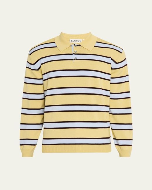 Zankov Multicolor Fine-Gauge Block Stripe Polo Sweater for men