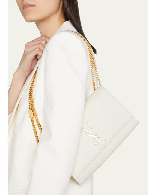 Saint Laurent Natural Kate Medium Ysl Crossbody Bag In Grained Leather