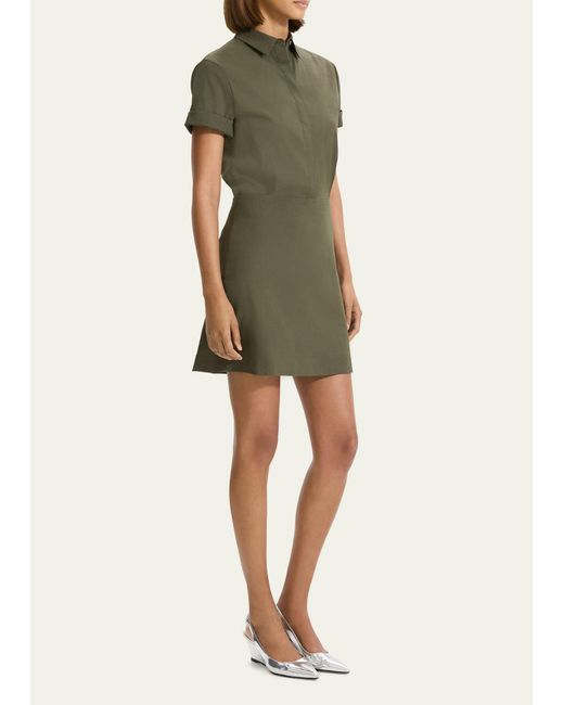 Theory Green Short-sleeve A-line Mini Shirtdress