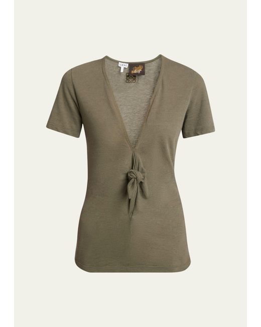 Loewe Green Knot Front V-neck Tee