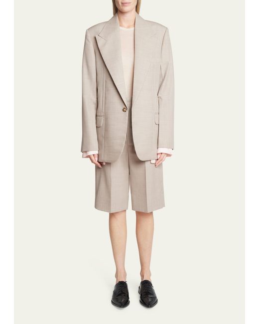 Victoria Beckham Natural Darted-sleeve Tailored Wool Jacket