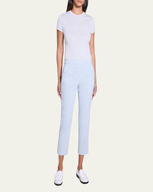 Theory White Treeca Good Linen Cropped Pull-On Ankle Pants