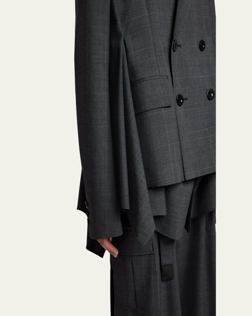 Sacai Gray Glen Check Ruffle Double-Breasted Jacket