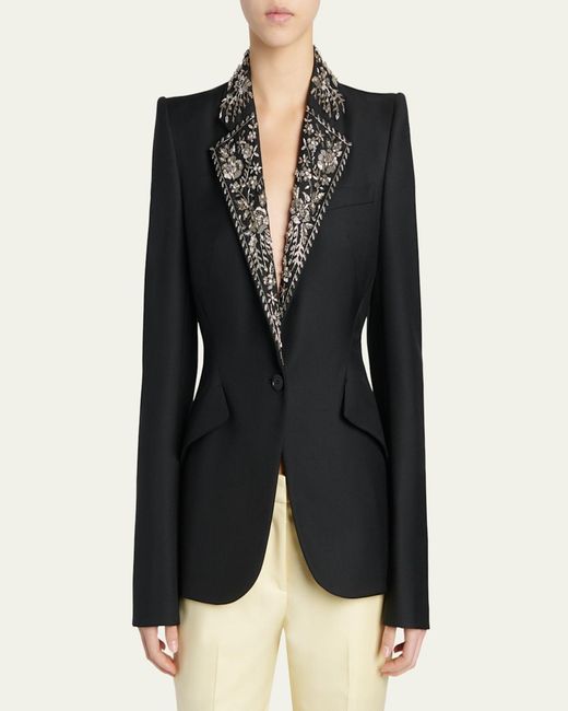 McQueen Black Beaded Lapel Single-Breasted Jacket