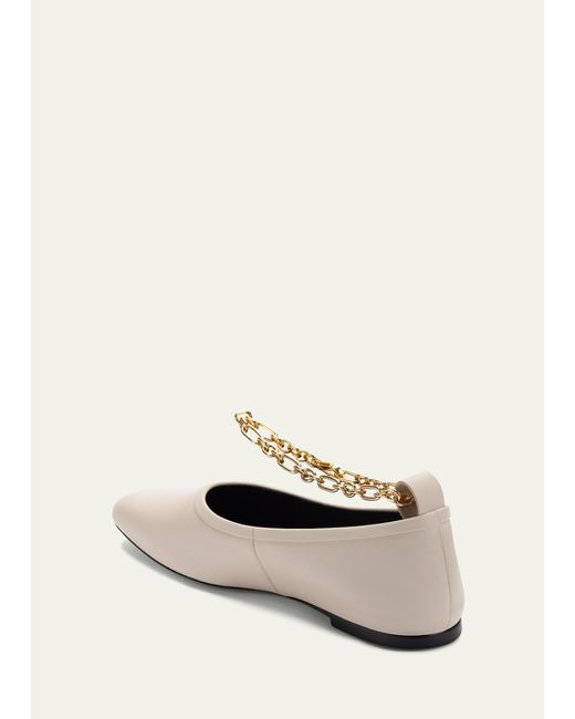 MERCEDES CASTILLO Belle Leather Ankle-chai Ballerina Flats in Natural ...