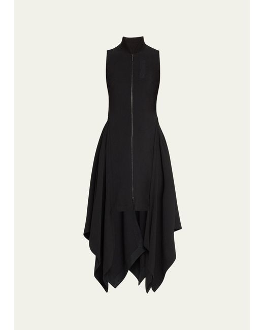 Jason Wu Black Fluid Crepe Bomber Fit-flare Handkerchief Midi Dress