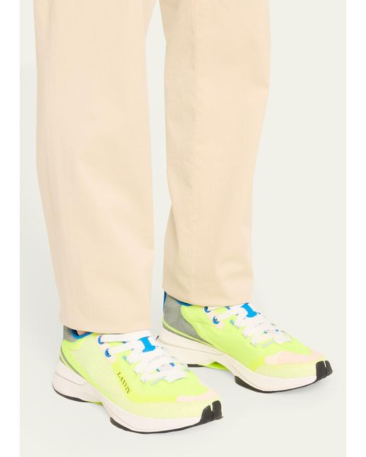 Lanvin Green Mesh And Suede Runner Sneakers for men