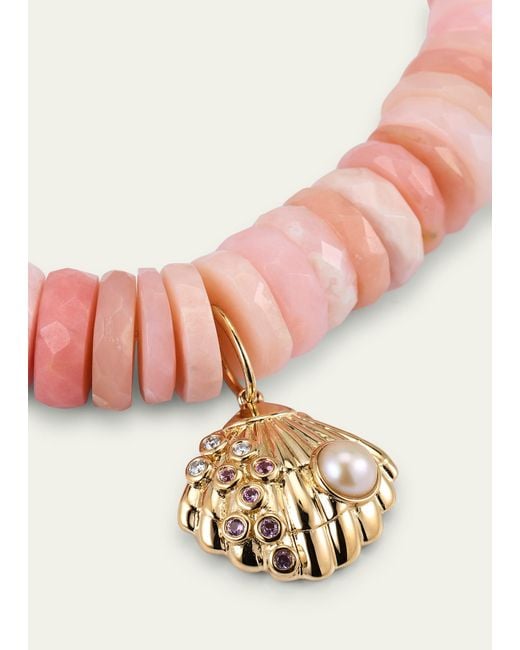 Sydney Evan White 14k Gold Amethyst Pearl Clam Shell Charm Bracelet