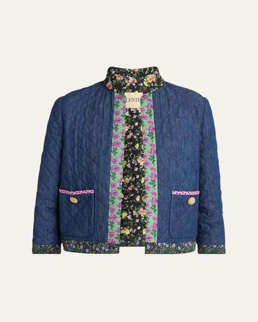 Valentino Garavani Blue Open-Front Quilted Chambray Jacket