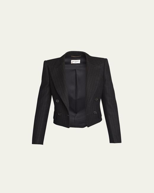 Saint Laurent Black Spencer Pinstripe Cropped Wool Jacket