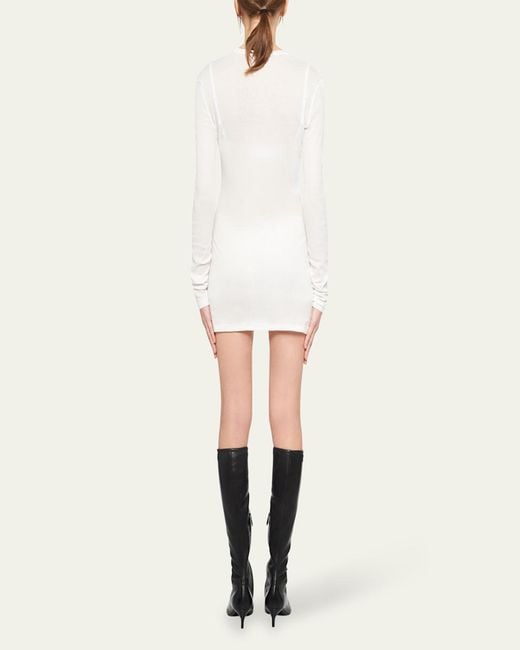 Miu Miu Long-Sleeve Fitted Mini Dress in White | Lyst Miu Miu Long-Sleeve Fitted Mini Dress in White | Lyst