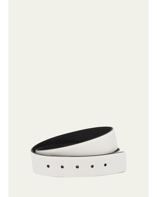 Prada White Reversible Saffiano Leather Belt Strap for men