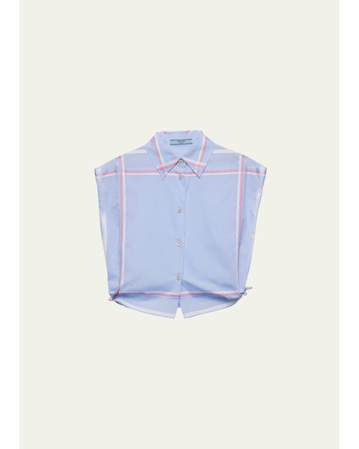 Prada Blue Checked Crop Cotton Shirt