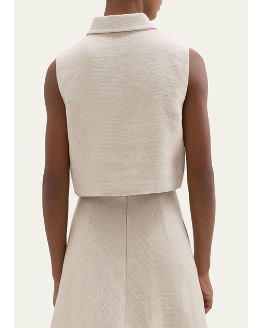 Theory Natural Sleeveless Linen Cropped Polo Top