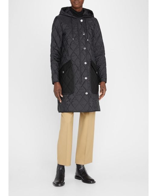 Burberry Roxby Quilted Thermoregulated Coat in Black | Lyst