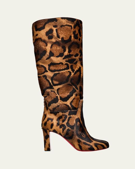 Christian Louboutin Brown 85Mm Loo Botta Leopard Calf Hair Sole Knee-High Boots