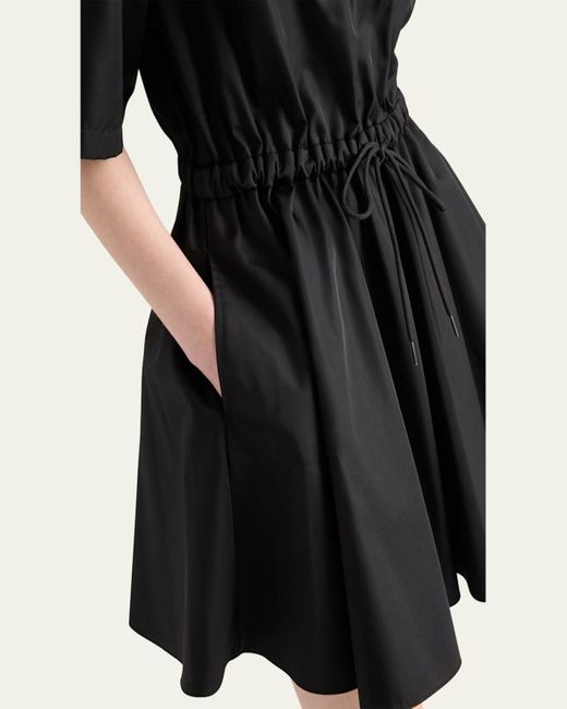 Prada Black Re-Nylon Drawstring Fit-Flare Mini Dress