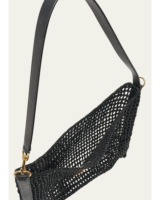Saint Laurent Black Oxalis Ysl Monogram Shoulder Bag In Raffia With Bronze Hardware