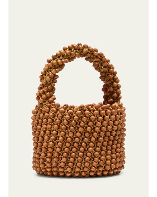 Cult Gaia Brown Cora Mini Beaded Top-handle Bag
