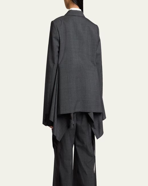 Sacai Gray Glen Check Ruffle Double-Breasted Jacket