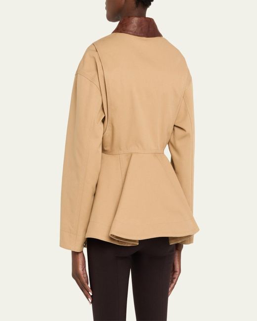 Alexander McQueen Natural Waisted Canvas Full-Zip Jacket With Lambskin Collar