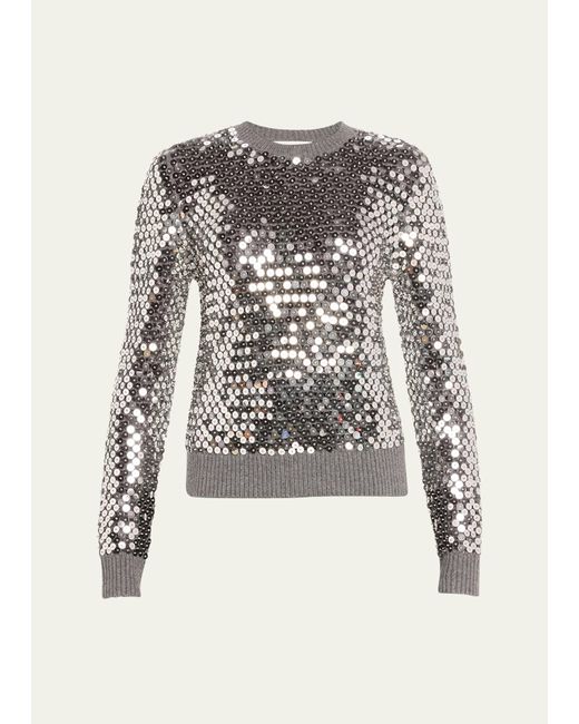 Michael Kors White Crochet Sequined Cashmere Sweater