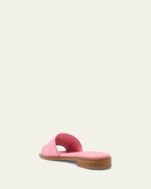 Prada Natural Triangle Logo Raffia Flat Slide Sandals
