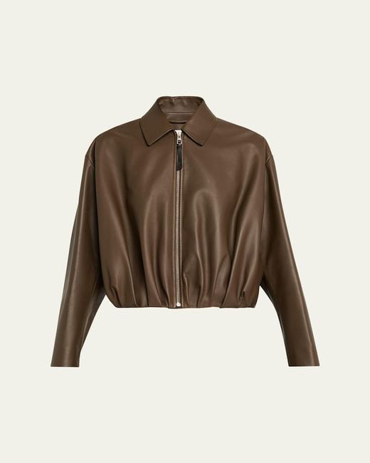 Loewe Brown Leather Draped Bomber Jacket