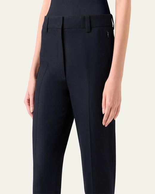 Akris Blue Maxima Wool Stretch Flannel Skinny-Leg Ankle Pants