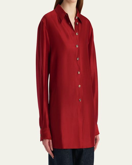 Khaite Red Auryn Button-Down Twill Top