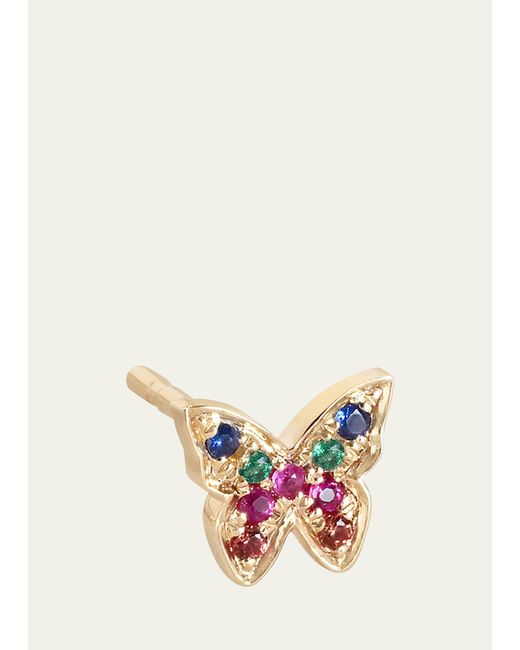 EF Collection White 14k Yellow Gold Mixed Stone Rainbow Butterfly Stud Earring