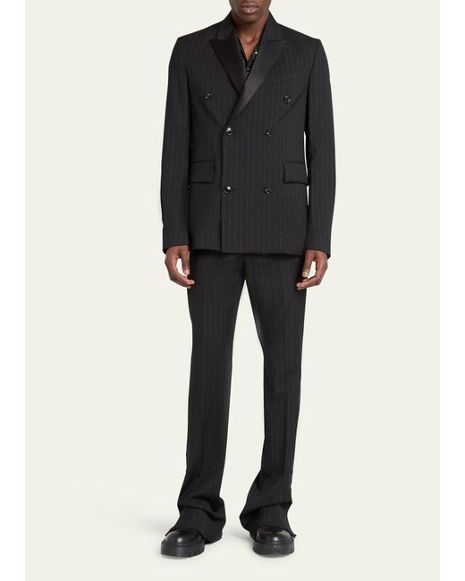 Amiri Black Double-breasted Metallic Pinstripe Tuxedo Jacket for men