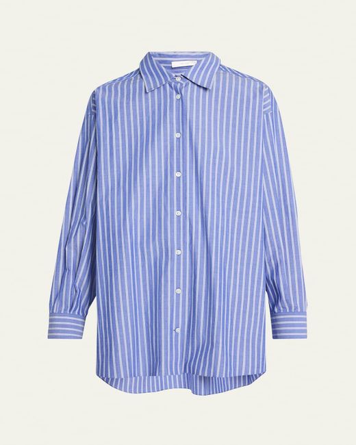 The Row Blue Luka Stripe Button Down Shirt
