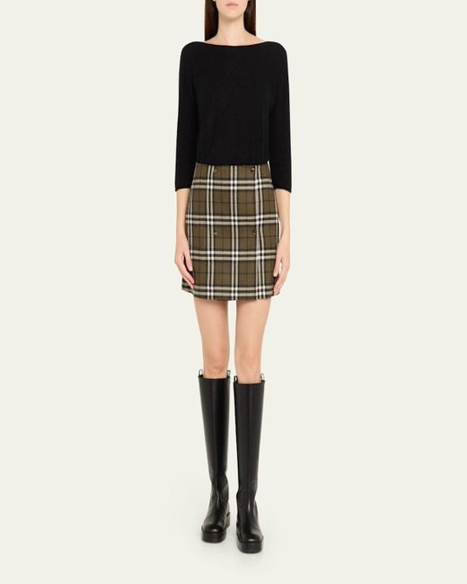 Burberry Multicolor Check Double-Breasted Mini Skirt