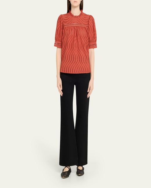 Ulla Johnson Red Virginia Lace Eyelet Short-Sleeve Blouse
