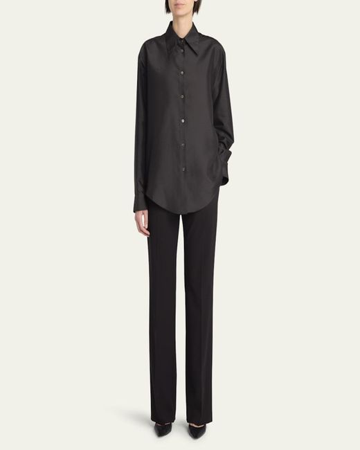 The Row Black Parave Button Down Silk Blouse