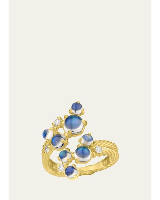 Paul Morelli Multicolor 18k Yellow Gold Bubble Bypass Ring With Diamonds And Moonstones