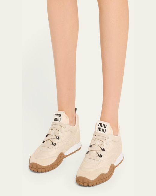 Miu Miu Natural Low-Top Nylon & Leather Sneakers