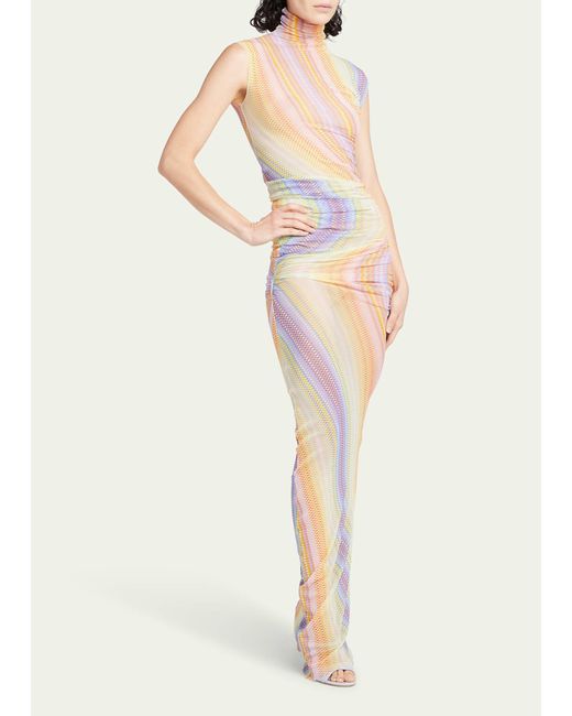 Missoni White Printed High-neck Tulle Ruched Maxi Dress