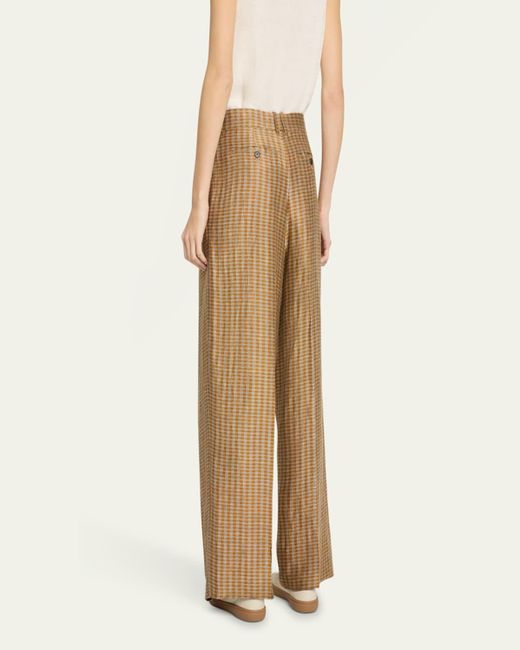 The Row Natural Sherry Printed Wide Leg Linen Pants