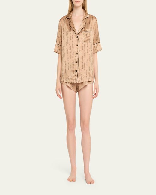 Kiki de Montparnasse Natural Script-Print Silk Lounge Top