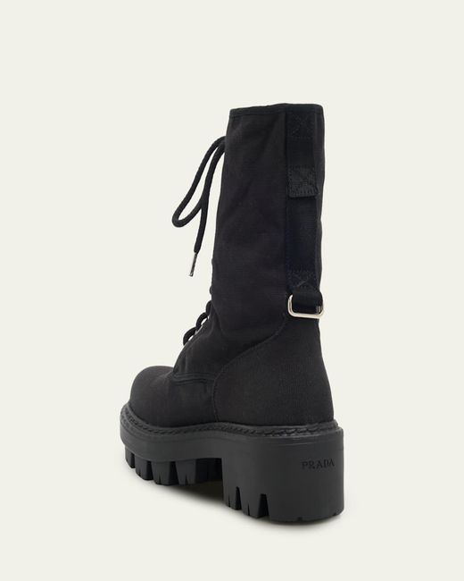 Prada Black Canvas Ankle Combat Boots